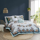 Full/Queen 5 Piece Cotton Floral Comforter Set with Throw Pillows B035128865