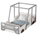 ZNTS Twin Size Car-shaped Bed with Roof,Wooden Twin Floor Bed with wheels and door Design,Montessori 45644784