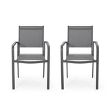 Outdoor Modern Aluminum Dining Chair with Mesh Seat , Gun Metal Gray and Dark Gray 66800.00GRY