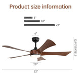 52 Inch Modern Ceiling Fan 3 Color Dimmable 5 ABS Blades Remote Control Reversible DC Motor W882P212629