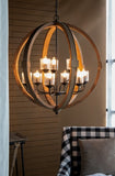 9- Light Globe Chandelier, Wood Chandelier Hanging Light Fixture with Adjustable Chain for Kitchen W2078137923