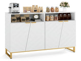 White Modern Sideboard with Irregular Doors & Golden Handles, 2 Open Shelves & Double 2-Door 64232003