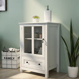 Buffet storage cabinet with single glass doors and unique bell handle W28227727