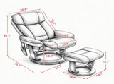 PU Leather Recliner Chair with Ottoman, 10-Point Vibration Massage & Swivel Armchair, Black 96760156