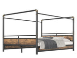 Queen Size Metal Canopy Bed, Upgraded Round-Pipe Metal Bed Frame, Industrial Modern Design, Black W5316P512581