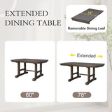 60"-78" Extendable Dining, Farmhouse Wooden Kitchen with Removable Leaf, Large Expanding N752P271802D