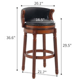 Seat height 29.5'' Cow top Leather Wooden Bar Stools, 360 Degree Swivel Bar Height Chair with Backs W2195P268321
