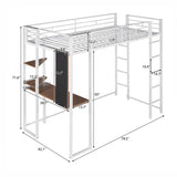 ZNTS Twin Metal Loft Bed with 2 Shelves and one Desk ,WHITE 65092120