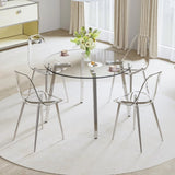 ZNTS Modern minimalist style circular transparent tempered glass table, tempered glass tabletop, silver W1151138074