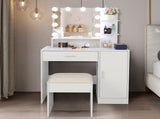 Large Vanity Set with 10 LED Bulbs, Makeup Table with Cushioned Stool, 3 Storage Shelves 1 Drawer 1 73717191