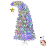 6 FT Bent Top Pre-lit Christmas Tree with Golden Star, Hinged Artificial Xmas Tree with 300 Lights, 58383974