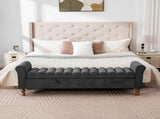 65.55" Wide Modern Upholstered Storage , Napped fabric Bed End Foot Stool With Rolled Armrest, 74232923