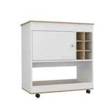 Camelia Bar Cart, Lower Panel, Six Bottle Cubbies, One Cabinet -Light Oak / White B20092081