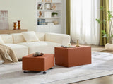 Modern Orange MDF Saddle Leather Table Two Compact Sizes, Perfect for Living Room Decor & Daily W2085P400865
