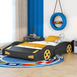 ZNTS Full Size Race Car-Shaped Platform Bed with Wheels and Storage, Black+Yellow WF305760AAB