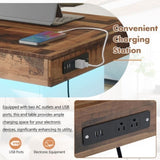 ON-TREND 31.4'' x 31.4'' Farmhouse Coffee Table with 2 USB Ports and Outlets, Brown Spliced Wood N721P189320K