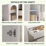 White Vanity Desk with 360&deg Rotated Mirror and Adjustable Lights, Girls Makeup Vanity Table with W1706P236678