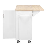 K&K 51" Fluted Kitchen Island with Drop Leaf, Farmhouse Accent Kitchen Island on Wheels with N707P221446W