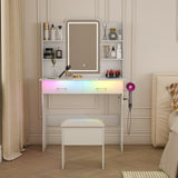 Vanity Desk with LED Lights Mirror & Power Outlet,Vanity Table Set with Storage Drawers & Chair, 3 W509P297013
