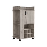 Fargo Bar Cart with Cabinet, 6 Built-in Wine Rack and Casters B070P188865