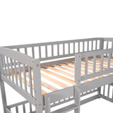 ZNTS Bunk Bed with Slide,Twin Over Twin Low Bunk Bed with Fence and Ladder for Toddler Kids Teens Grey 39928459