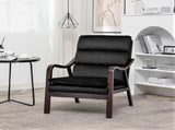 Mid-Century Modern Black Accent Chair with Wood Armrest, Upholstered Reading Chair for Living Room B2735P507019