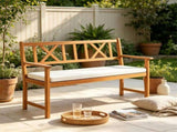 2 Person Acacia Wood Outdoor Loveseat Bench with Removable White Sponge Cushion, Heavy Duty Patio 71092308