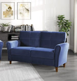 Blue Velvet Upholstery 1pc Comfort Loveseat Plush Seatbacks Tufted Detail Solid Wood Frame Modern B011P204911