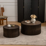 Vintage Fashion Style Cylindrical Nesting Coffee Table Set with Vertical Textured Embossed Design W757P195739