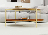 Luxurious Round Coffee Table with-Tinted Tempered Glass Top Walnut Wood Storage Shelf, Sturdy W1935P457159