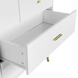 Seven Drawers Large Chest of Drawer Cabinet with Golden Handle and Golden Legs White Color W2139P143414