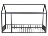 Twin Size Metal Bed House Bed Frame with Fence, for Kids, Teens, Girls, Boys, Black MF304315AAB