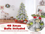 6ft Flocked Christmas Tree with 589 Branch Tips - Snow-Laden Design, 48 Xmas Balls Included, 62204237