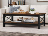 39.4 Inch Rectangular Coffee Table with Side X-Support Frame, Thickened Legs & Floor Protection 35953046