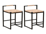 Set of 2 Water Hyacinth Woven Bar Stools with Back Support Counter Height Dining Chairs for Kitchen, W1757104751
