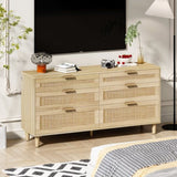 59" Rattan Dresser with Drawers, 6 Drawer Dresser for Bedroom, Clothes Storage Cabinet for Bedroom, W757P209511