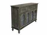 59.06" Farmhouse Sideboard Buffet Cabinet, Distressed Wood Credenza with 3 Drawers & 4 Glass Doors, W2295P475268
