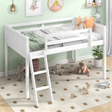 Twin Size Wood Low Loft Bed with Ladder, ladder can be placed on the left or right, White WF313084AAK