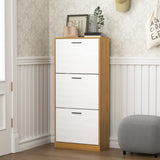 Shoe Storage Cabinet with 3 White Panel Flip Drawers, Freestanding Organizer for Entryway, Narrow W409P194946