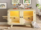Cat Hidden Litter Box Enclosure with RGB LED Light, Cat House with Stairs and Cat Pom-pom Toys for N704P419240A