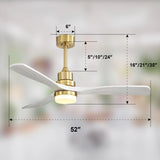 Indoor 52 Inch Ceiling Fan With Dimmable Led Light 6 Speed Remote Gold 3 Wood Blade Reversible DC W934P145947