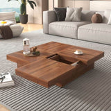 ZNTS Square Marble Veneer Coffee Table Sliding Top with Storage in Walnut 39.4'' 13693693