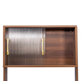 Kitchen Pantry Sideboard with 2 Sliding Striped Glass Doors, Freestanding Countertop Storage Cabinet W331P257392