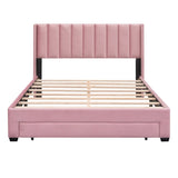 ZNTS Queen Size Storage Bed Velvet Upholstered Platform Bed with a Big Drawer - Pink WF296854AAH