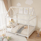 Wood Full Size House Bed with Guardrail and LED, White N709P177524K