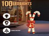 Lighted Candy Cane and Red Bowknot Christmas Decorations, Pre-lit 2D Holiday Decor with 100 Warm 14090929