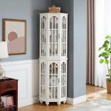 Corner Curio Cabinet with 4 Adjustable Tempered Glass Shelves and Lighting System, Solid Wood W1693P216951