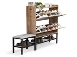 Barn door style shoe cabinet with 2 flip-down compartments, baffle, wire mesh, metal legs with soft 16242153