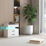 1 Set Nightstand with Adjustable LED Strip Light, 2-drawers, Large Storage Space, Suitable for W368P239008