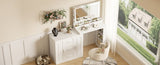 59" Makeup Vanity Desk with Mirror, Vanity Mirror with Lights, Dressing Table with 3 Drawers and 2 N704P263504K